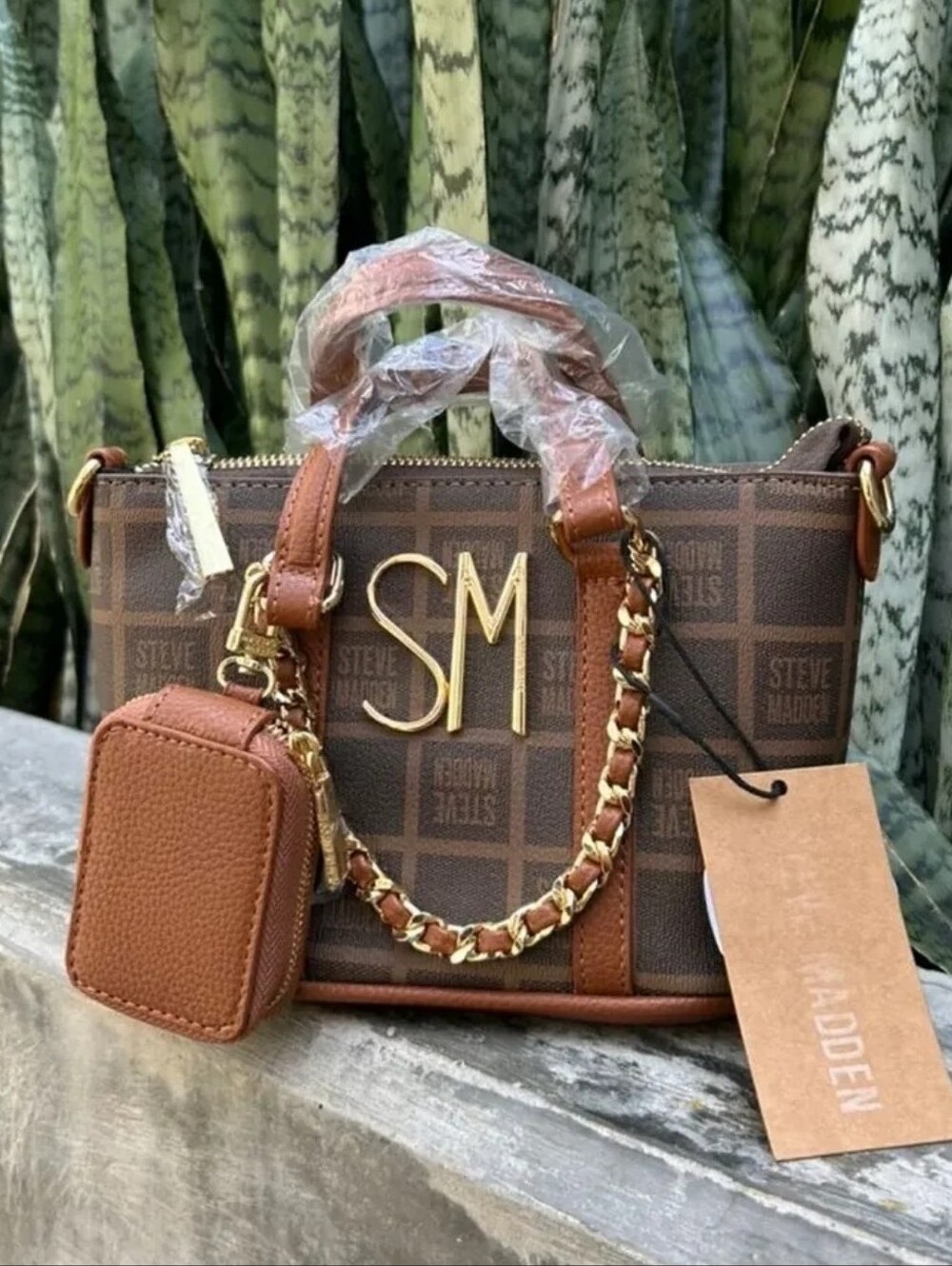 Steve Madden Brown Monogram Crossbody Handbag